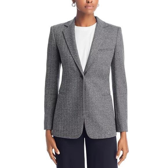Theory Black Gray Slim Button Jacket Abbot Knit Chevron Herringbone Stretch 8 - Picture 1 of 16